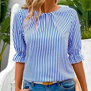 Classic Blue Pin-Stripe Blouse.